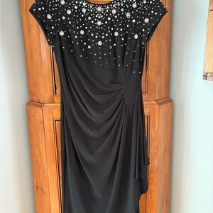 Alex Evenings Black Sequin Ruched Cocktail Dress